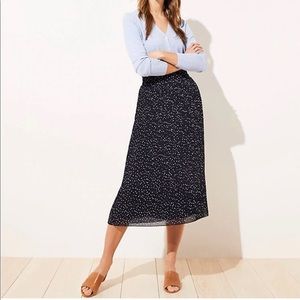 Loft Navy Pleated Midi Skirt